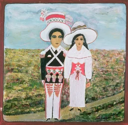 Pariskunta talonpoikaispuvussa, naivistinen taiteilija (C.20)